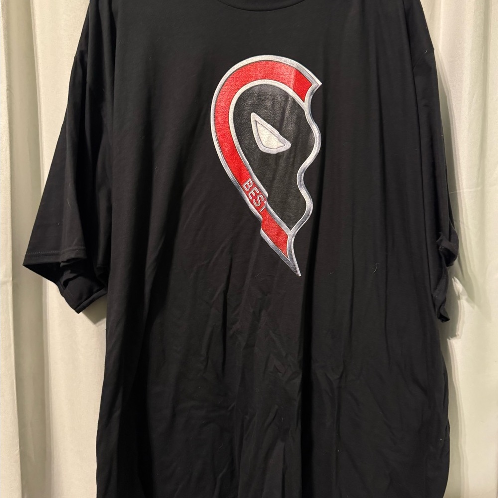 Port and Company Deadpool Black Tee with Red and White Design